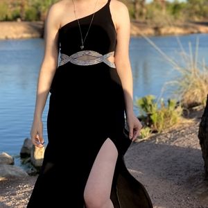 Black and Silver Rhinestone Prom Dress